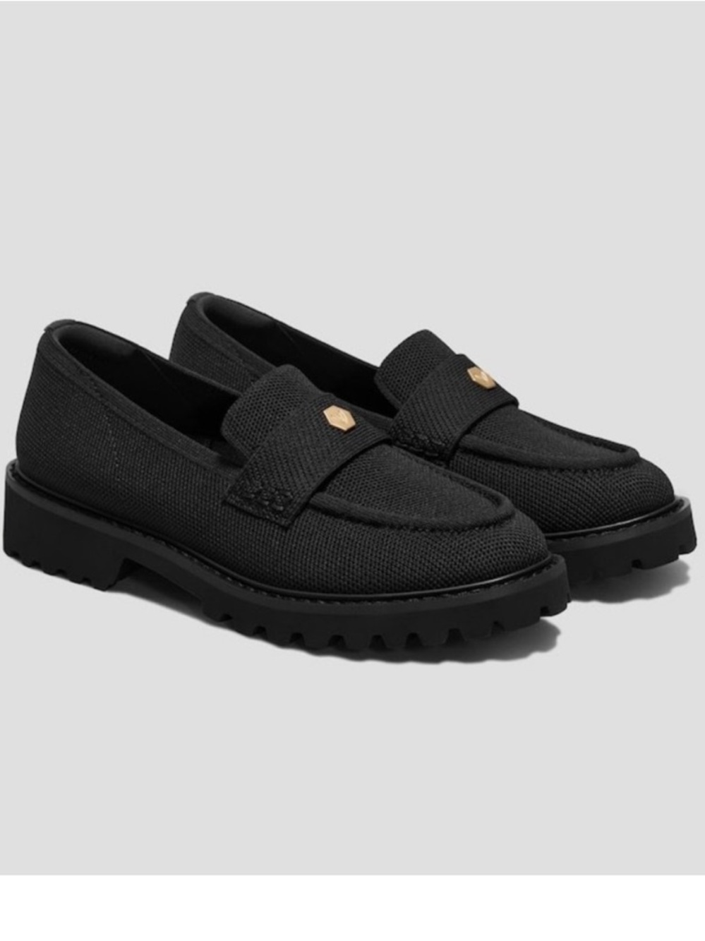 Vivaia Black Knit Loafers Chunky Lug Sole Comfort Moc Toe Women's Shoes US‎ 7.5